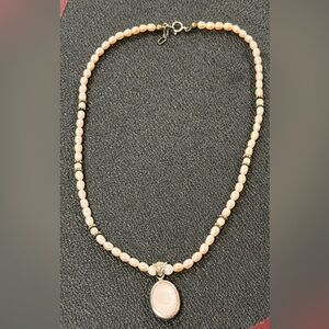 Elegant Pearl Necklace with mother of pearl pendant and Sterling silver accents